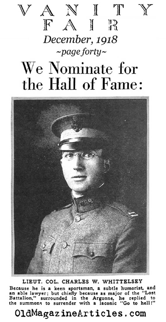 Lt. Colonel Charles Whittelesey in the Vanity Fair Hall of Fame (December, 1918)